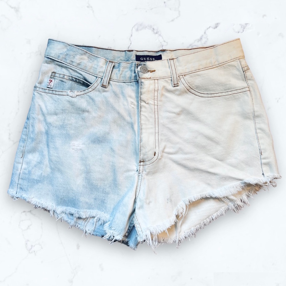 Vintage Guess Denim Shorts Upcycled Bleached Destroyed